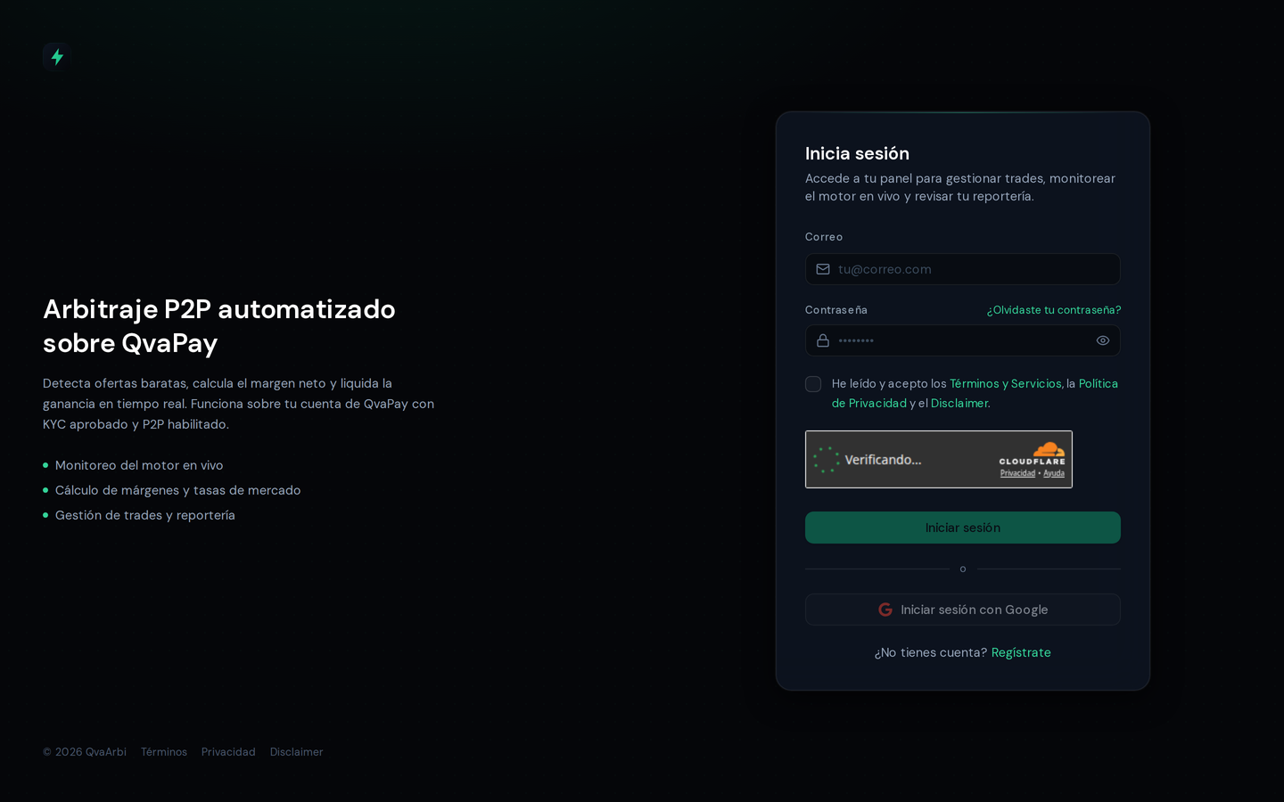 Pantalla de inicio de sesión