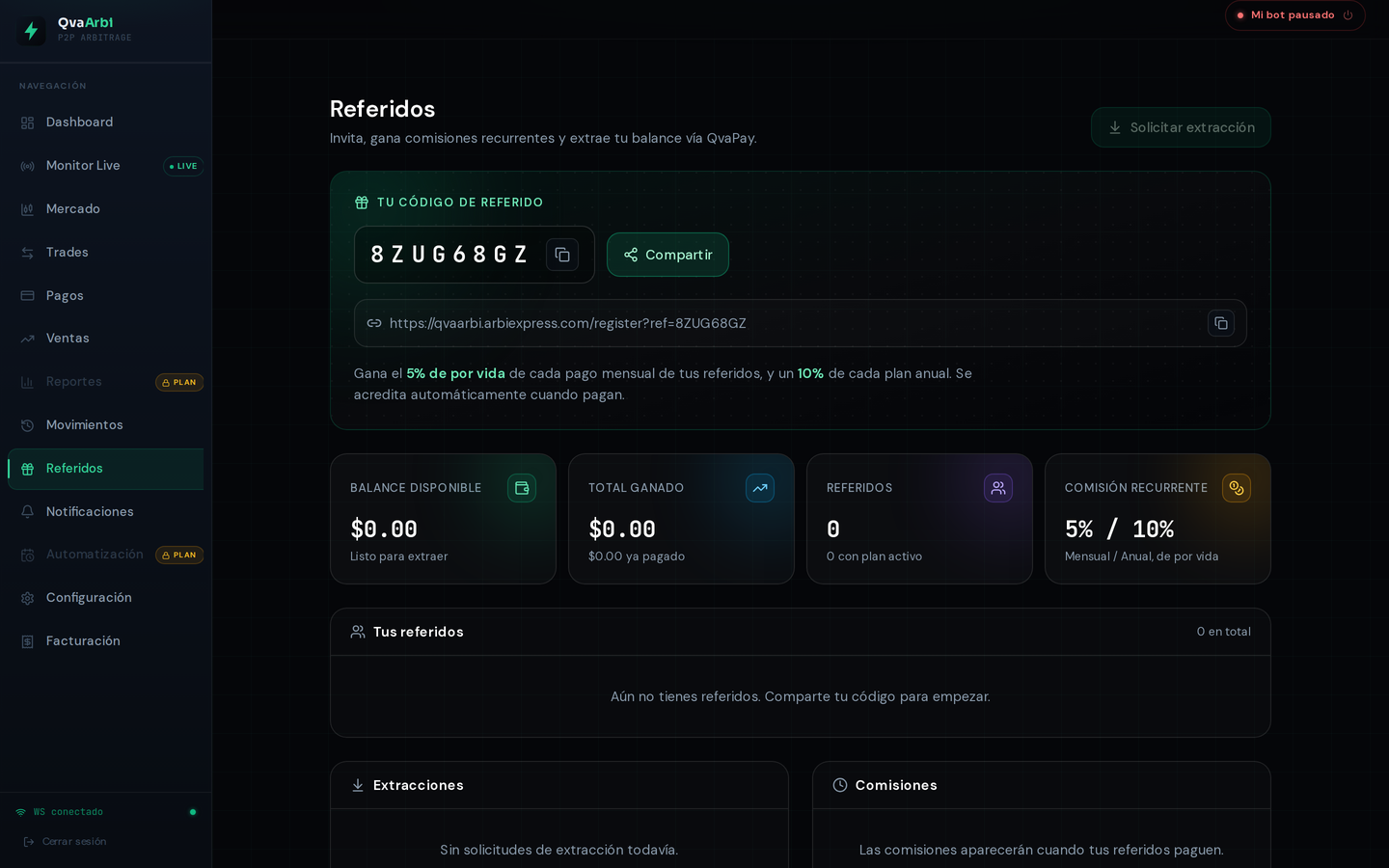 Página de referidos